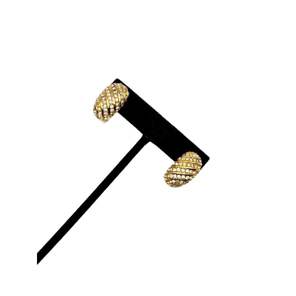 Vintage Signed Christian DIOR earrings half hoop pave clip backs 1 inch